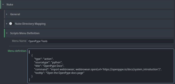 Custom menu definition